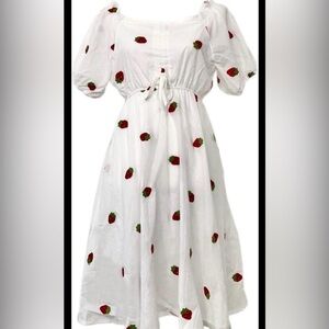 Ana and rose strawberries dress With Embroidered Strawberries size M NWOT
